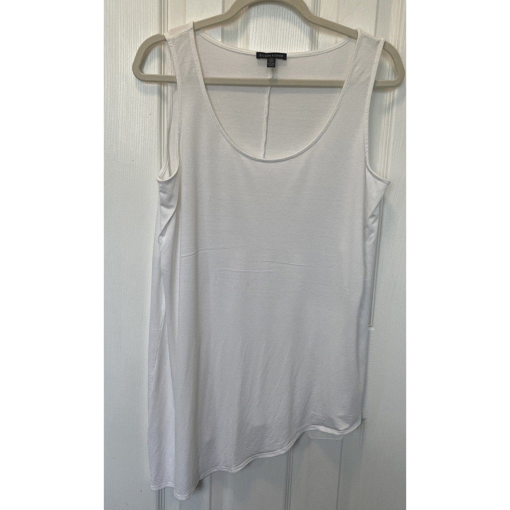 Eileen Fisher Size M Sleeveless White Top Asymmetric Hem Tank Oversized Capsule